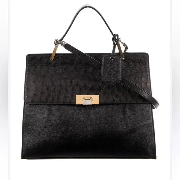 Balenciaga Le Dix Zip Cartable Top Handle Bag Leather and Ostrich Medium - Picture 1 of 13